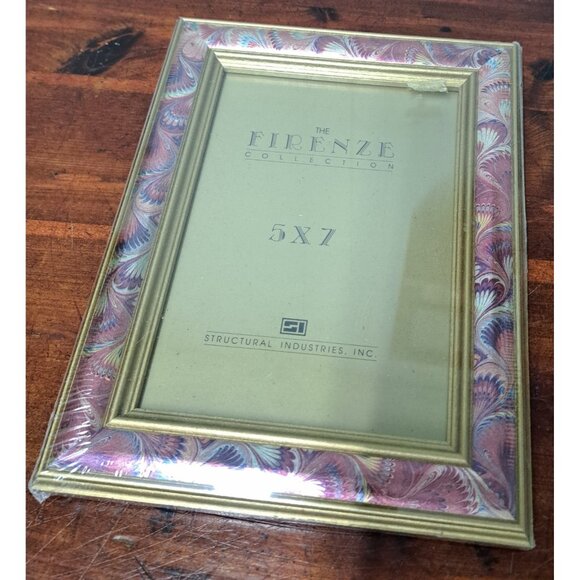 5 X 7 Pink Picture Frame Firenze Collection Feather Peacock Pattern New - Picture 1 of 2